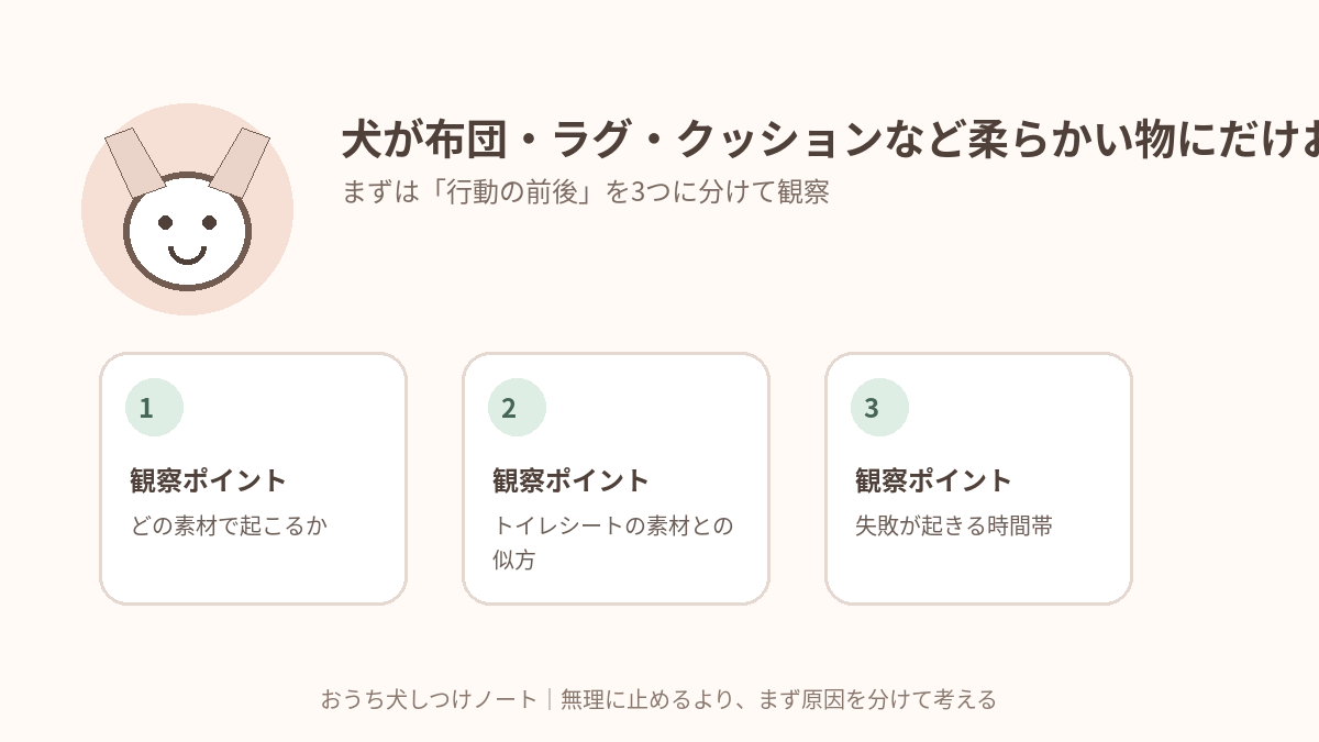 犬が布団・ラグ・クッションなど柔らかい物にだけおしっこする時で確認したい3つの観察ポイント
