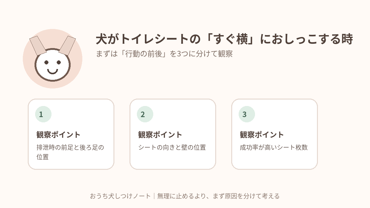 犬がトイレシートの「すぐ横」におしっこする時｜場所は合っているのに外れる原因で確認したい3つの観察ポイント