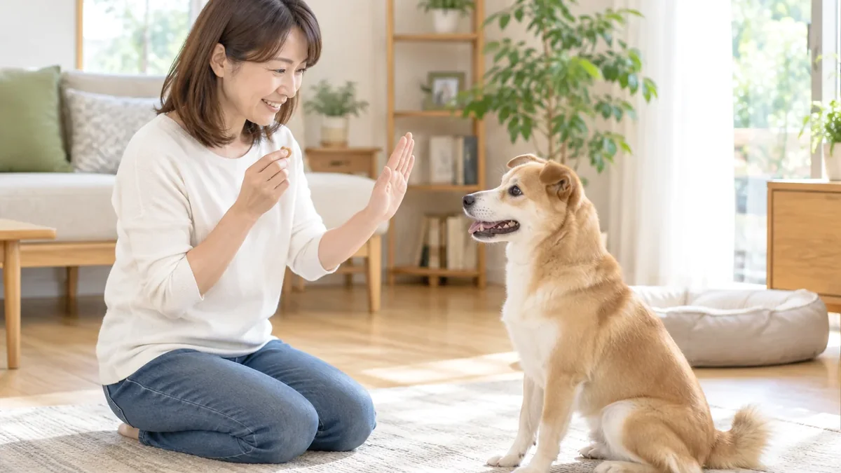 飼い主と犬が一緒に練習している様子
